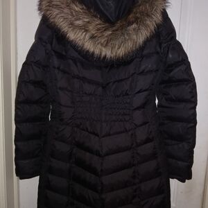 Michael Kors Black Puffer Coat with Fur Trim